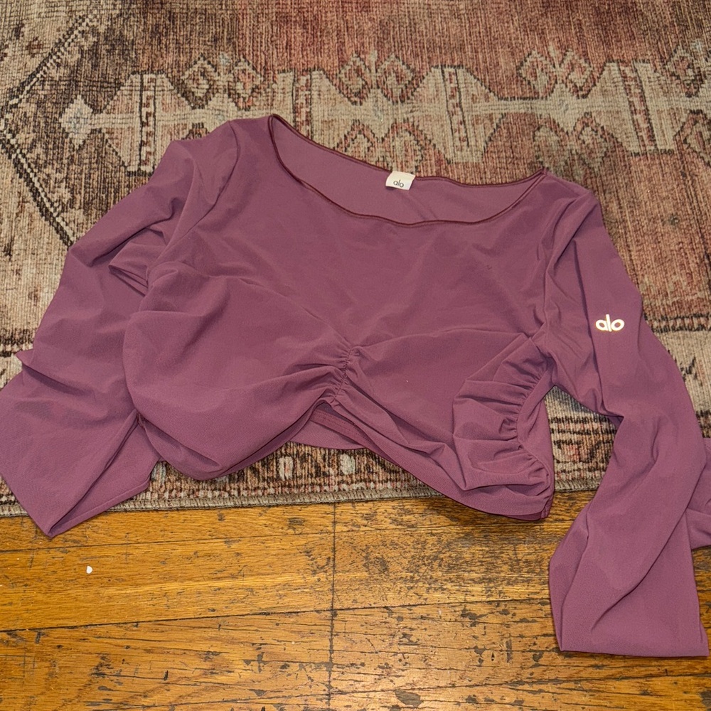 ALO Yoga Women's Mesh Sheer Illusion Cropped Long Sleeve Top in Soft Mulberry